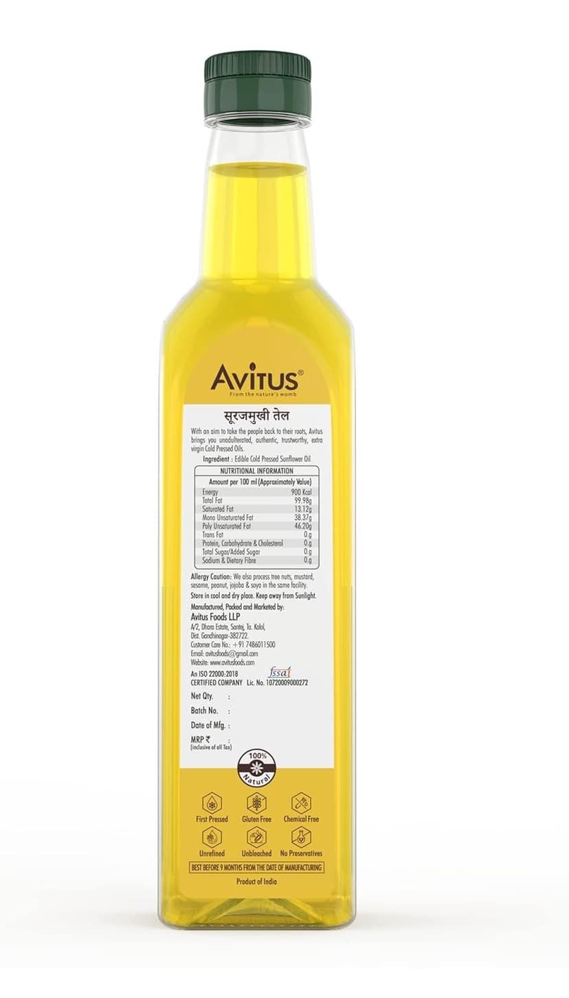 Avitus Cold Pressed Sunflower Oil, 5 L view 2