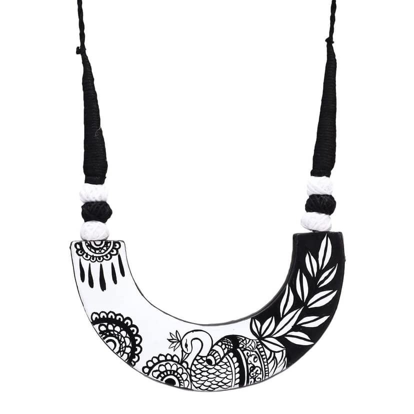Le bijouxistic EKAM EK madhubani inspired necklace set with earrinsg for women in black and white view 5