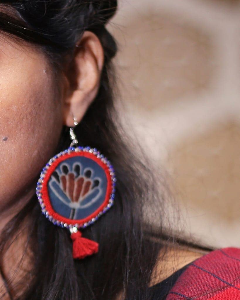 Lotus round beaded earring view 3