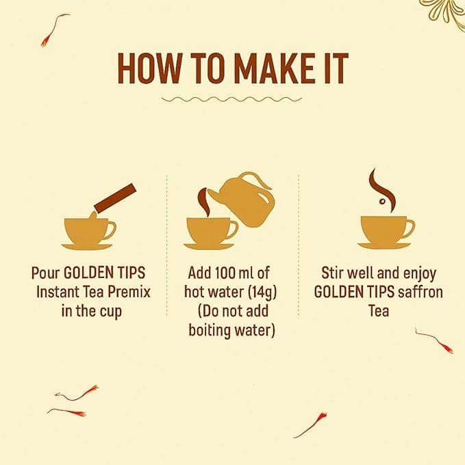 Golden Tips All-in-1 Instant Premix Saffron Tea, 14g Per Serve, Quick & Easy To Make Saffron Tea, 10 Sachets view 5