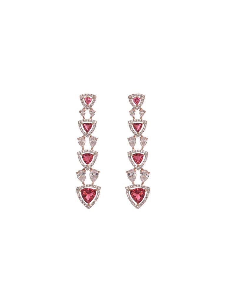 Rose Gold Plated Red AD studded Triangle shaped designer Necklace Jewellery Set view 5
