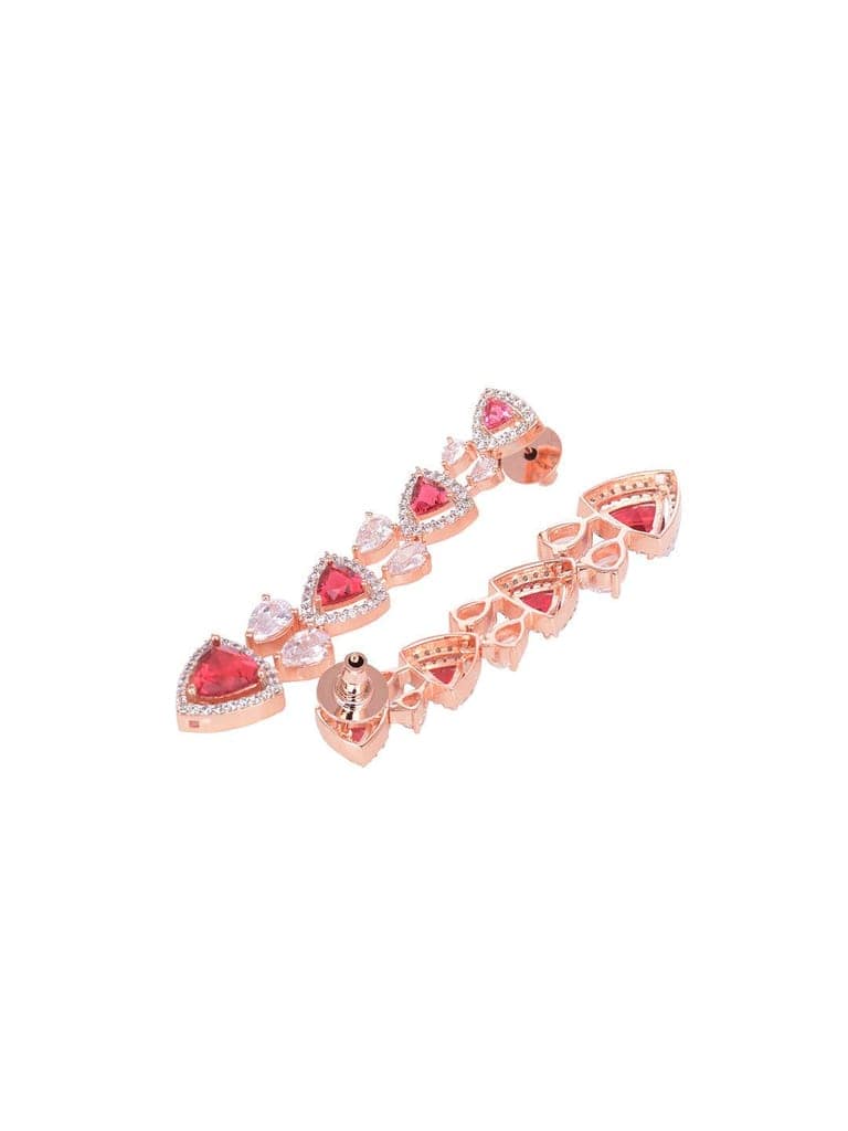 Rose Gold Plated Red AD studded Triangle shaped designer Necklace Jewellery Set view 6