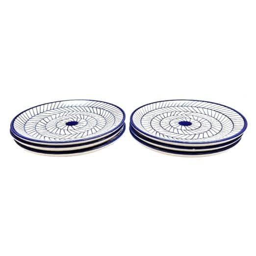 STOREPEDIA Handpainted Ceramic Quarter Plates, Blue Strips, Snaks Dessert Plate Ceramic Plates for Lunch Breakfast, Serving Decor Plates, Dishwasher Safe, Set of 6 (21 cm) view 2