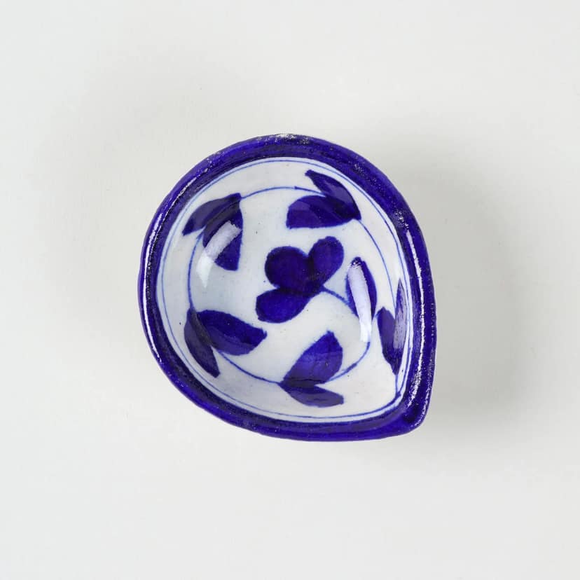 Blue Pottery Diyas Set of 5 (Assorted, 1 inch x 2.5 inches each) view 3