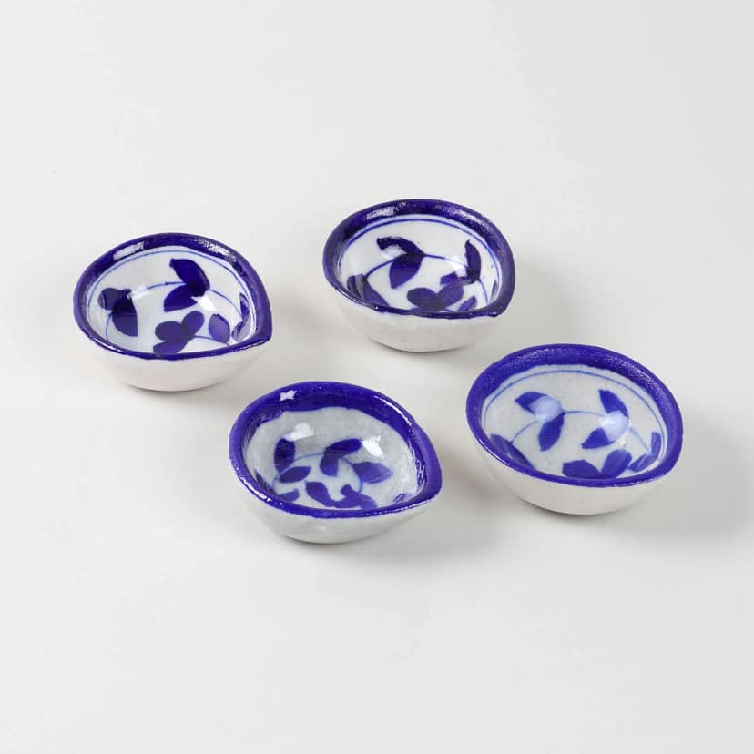 Blue Pottery Diyas Set of 5 (Assorted, 1 inch x 2.5 inches each) view 4