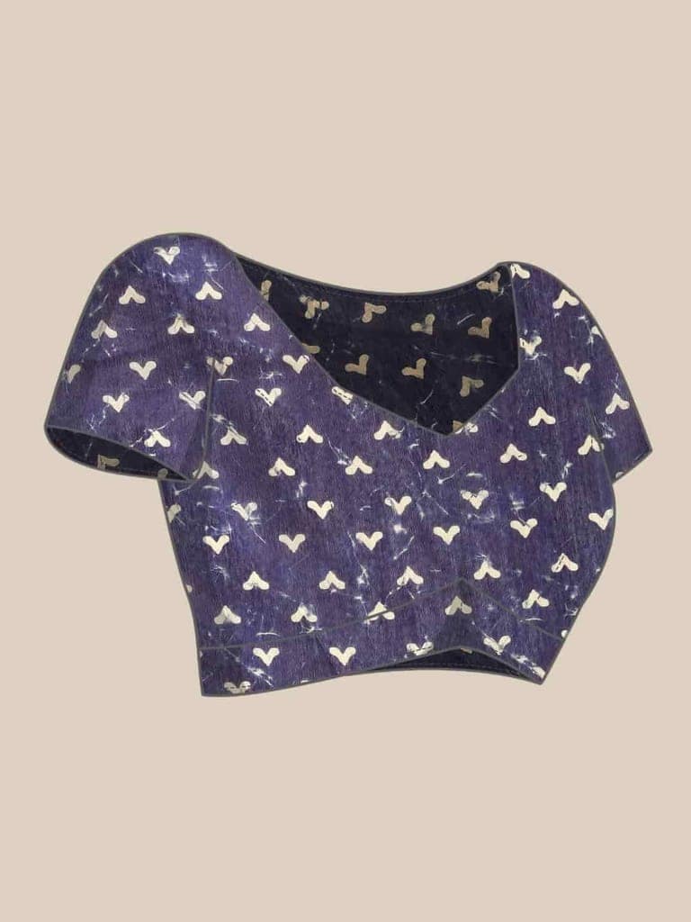 Women's Pure Cotton block print saree with unstiched blouse piece view 6