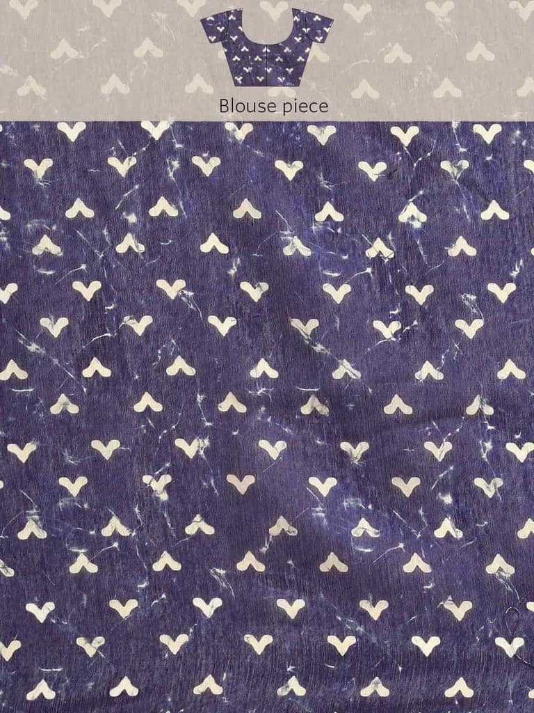 Women's Pure Cotton block print saree with unstiched blouse piece view 7