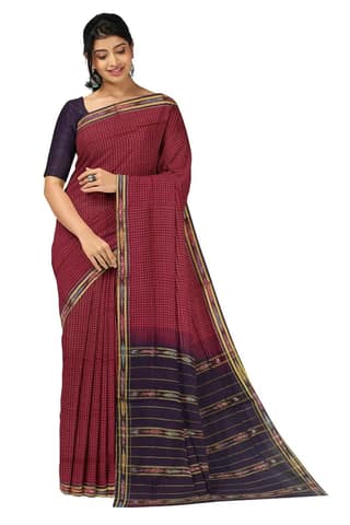 APCO Handloom (A Andhra Pradesh Govt Emporium)- Women's Traditional Pure Handloom Bandar/Polavaram Marron Cotton Saree | PBS0006