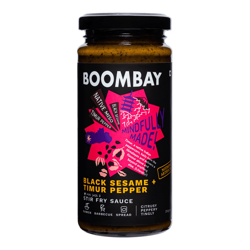 BOOMBAY Black Sesame + Timur Pepper Stir Fry Sauce - Use it in your Sandwich or as a Dip, with Noodles or Burgers, Marinade for BBQ, 250 gm