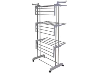 Clothes Drying Stand - 3 Tier (With 12 Clips), Stainless Steel, with Wheels
