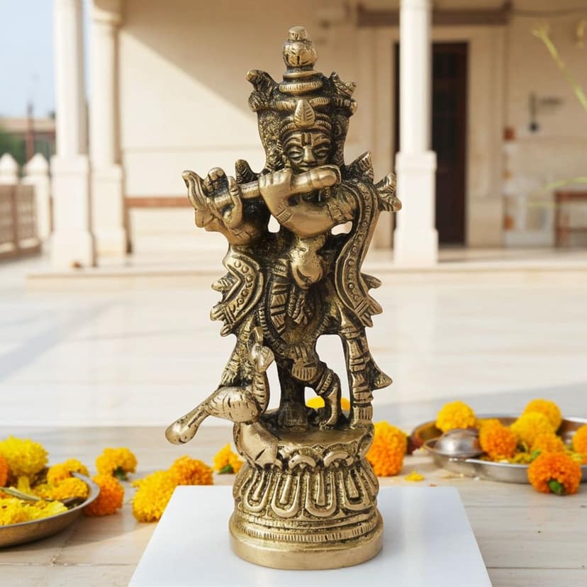 Brass Showpiece Krishna God Idol Statue (BSMAS1136 C)