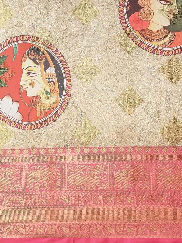 Women's Banarasi Digital Printed Zari Woven Saree with Unstiched Blouse Piece view 6