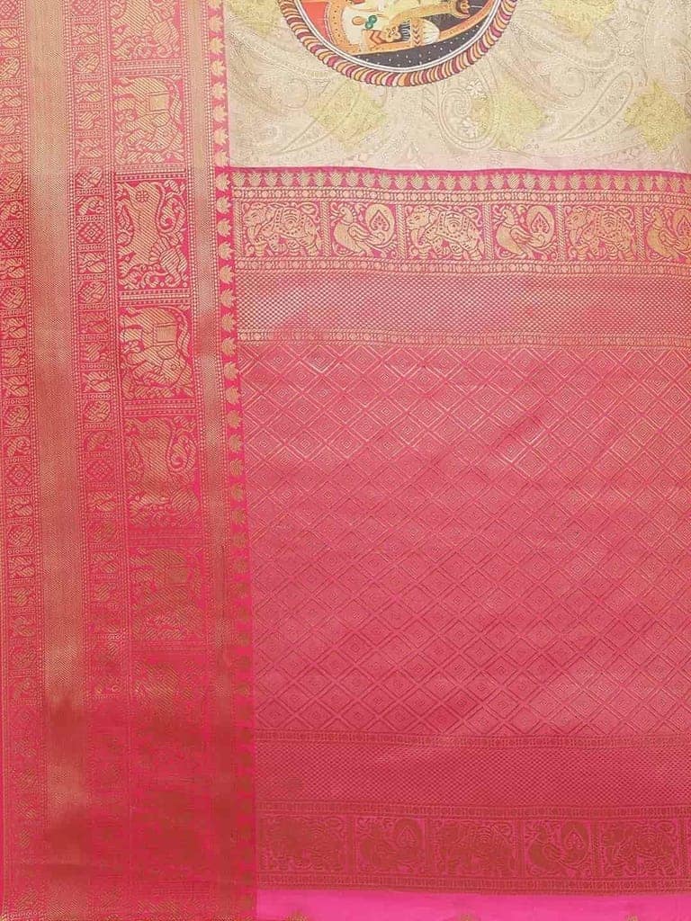 Women's Banarasi Digital Printed Zari Woven Saree with Unstiched Blouse Piece view 7