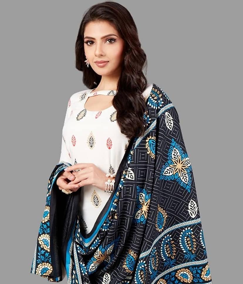 shree jeenmata collection - White Straight Rayon Women's Stitched Salwar Suit ( Pack of 1 ) view 2