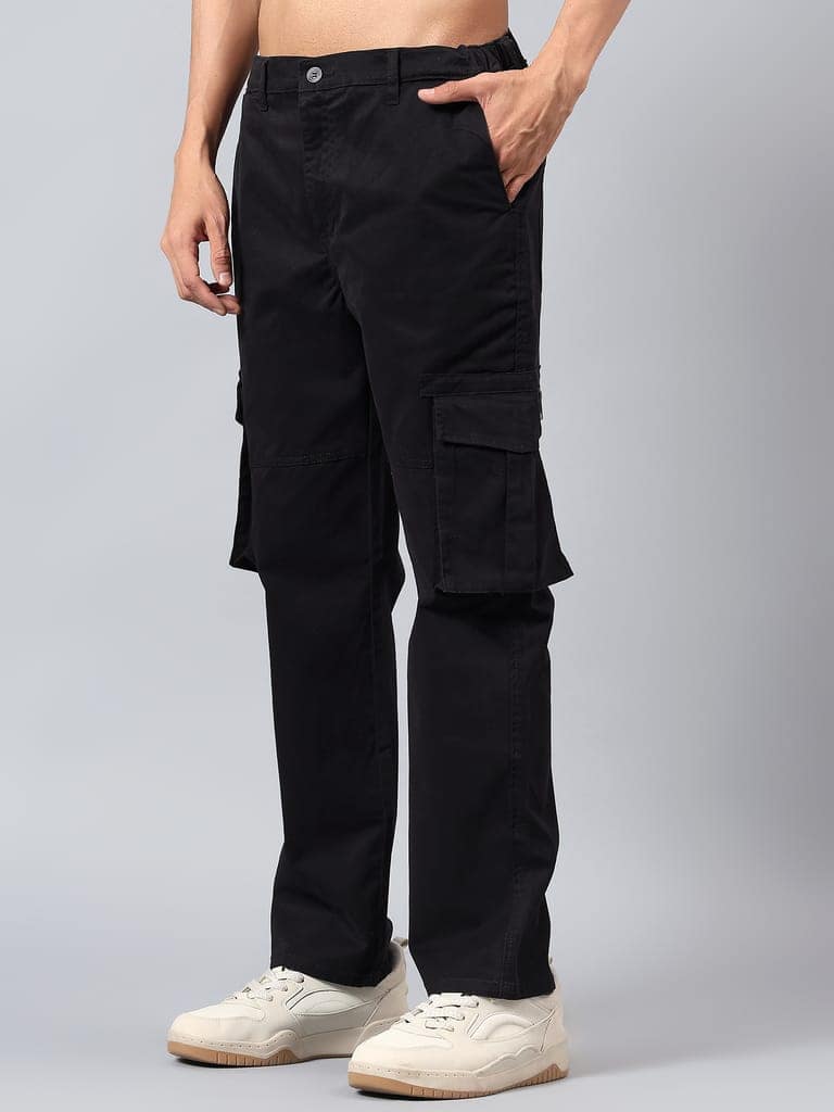 Men's Black Regular Fit Cotton Blend Cargo Pants view 3