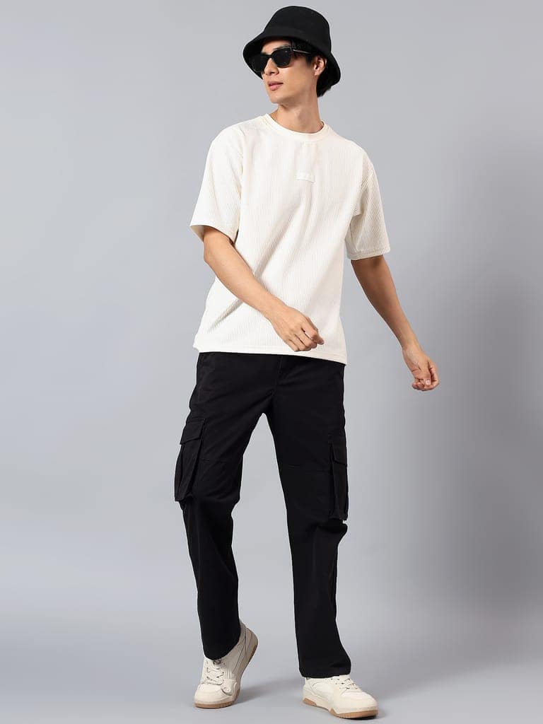 Men's Black Regular Fit Cotton Blend Cargo Pants view 7