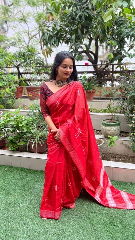 Katan Silk Saree Red Color Weaving Design with Blouse-1496 view 2