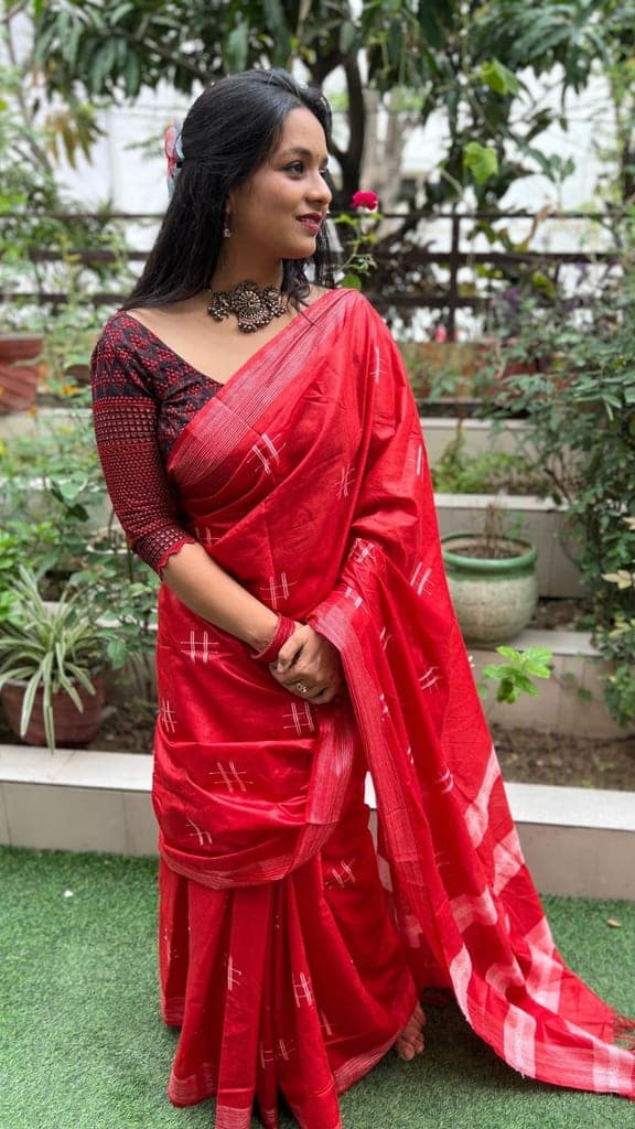 Katan Silk Saree Red Color Weaving Design with Blouse-1496 view 3