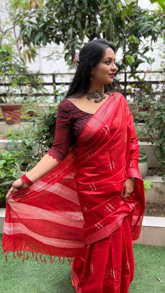 Katan Silk Saree Red Color Weaving Design with Blouse-1496 view 5