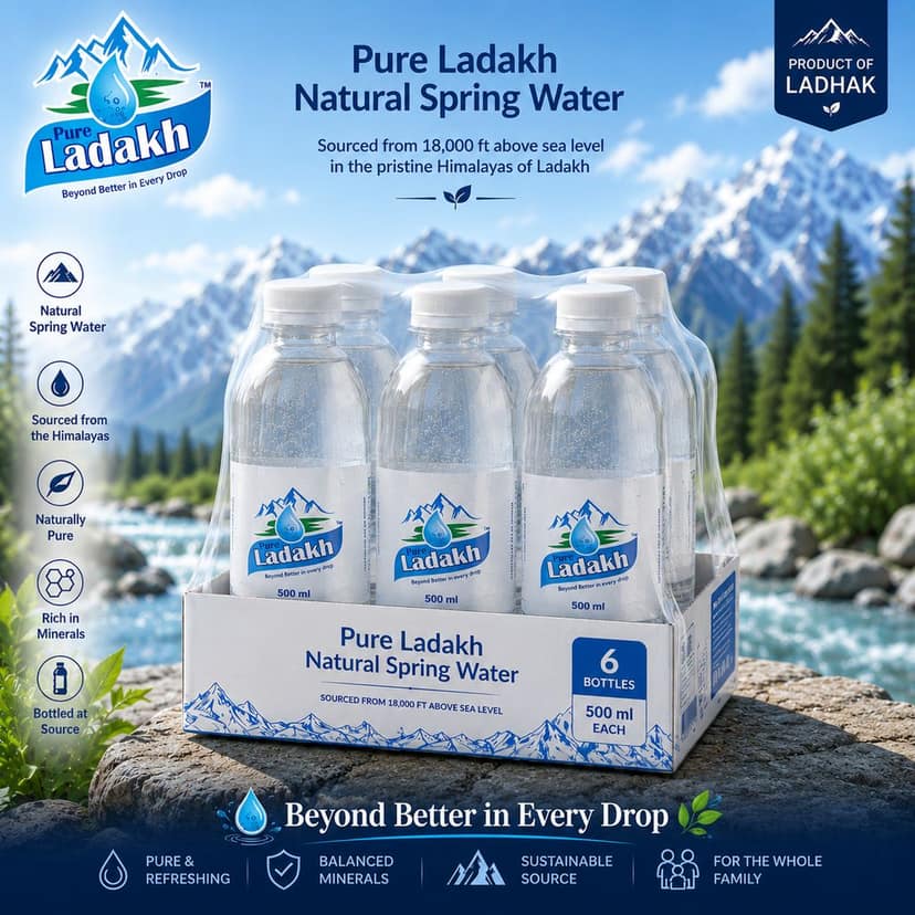 Pure Ladakh Natural Spring Water 500 ml (Pack of 6) | Himalayan Mineral Water | Naturally Pure & Refreshing | Bottled at Source view 4