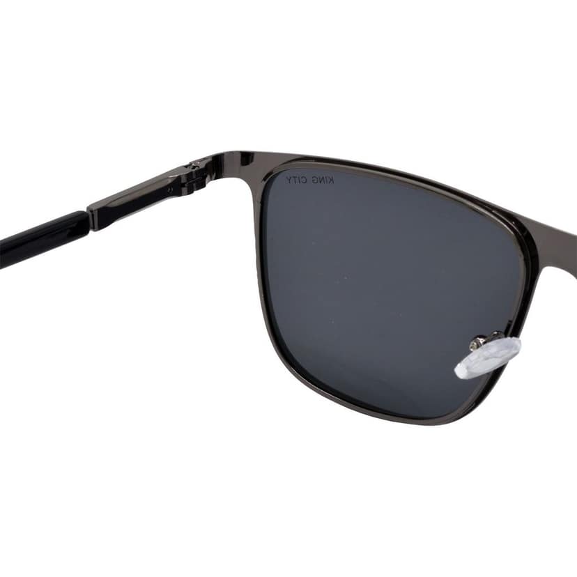 Stylish Pilot Full-Frame Metal Polarized Sunglasses for Men and Women | Black Lens and Steel Grey Frame | HRS-KC1005-LGRY-BK-P view 5