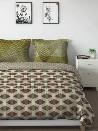 DDECOR - Cherish Collection 100% Cotton Geometric Pattern 150TC Double Coverlet|274 CM X 274 CM| - Green