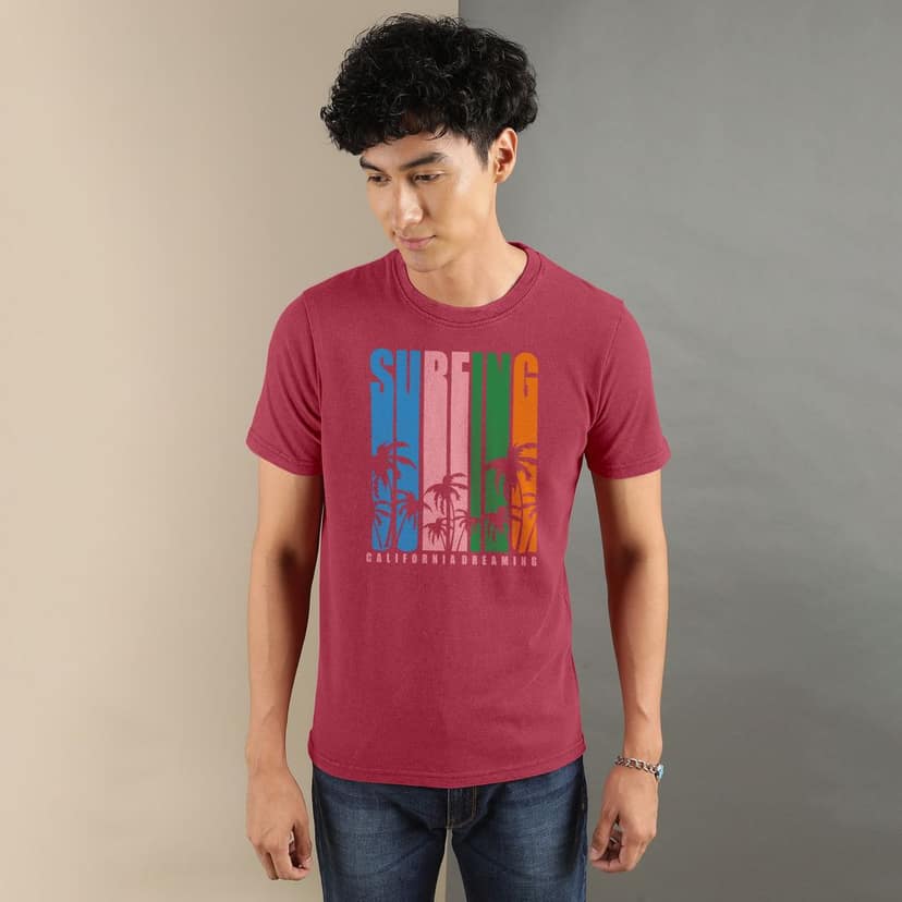 Ftx Men Printed Roundneck Cotton Rich Half Sleeve Tshirt