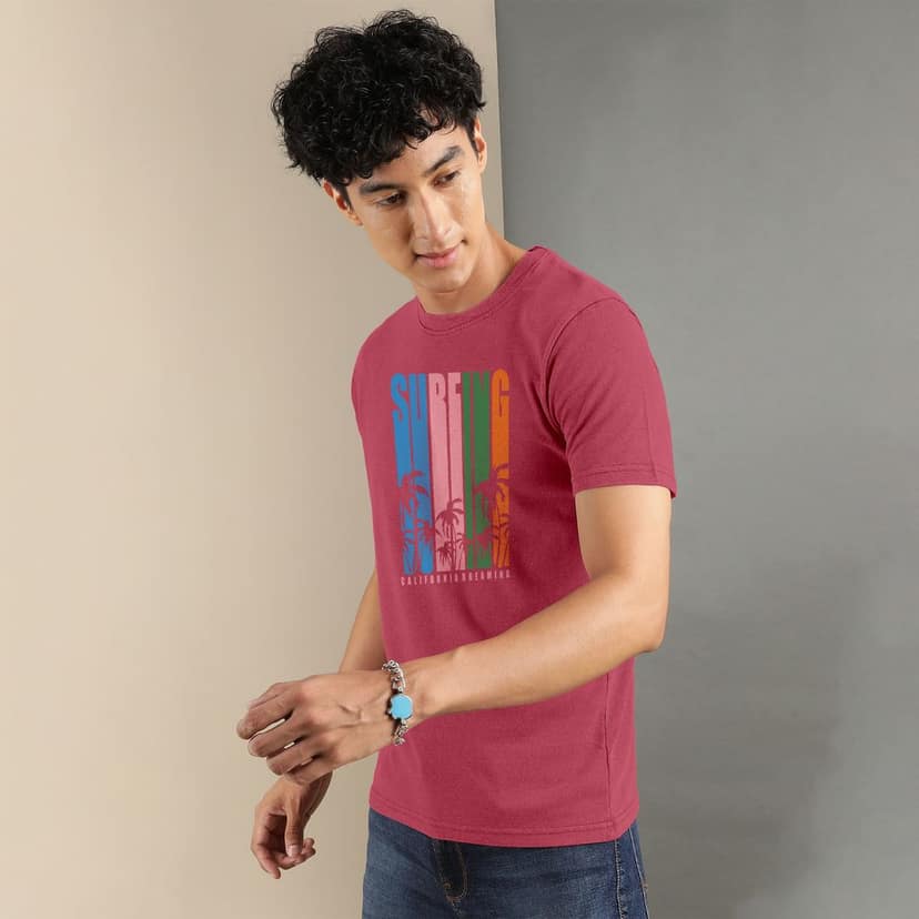 Ftx Men Printed Roundneck Cotton Rich Half Sleeve Tshirt view 4