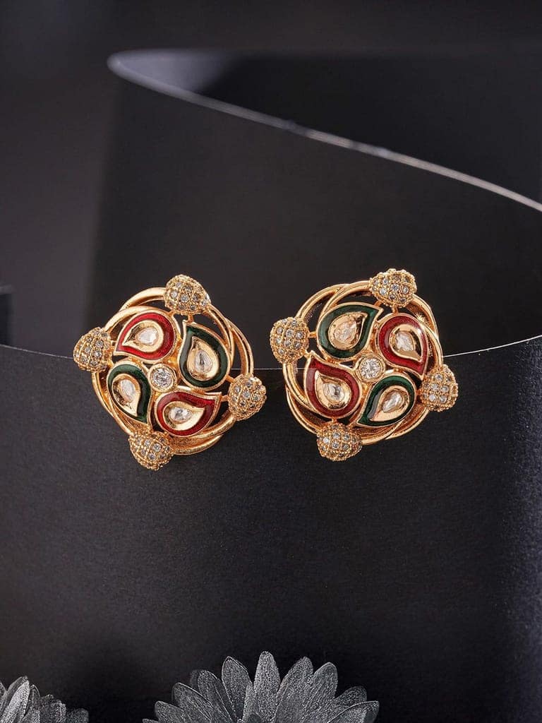 Gold Plated Uncut Moissanite Kundan Studded Mango Design Minimal Studds Earrings