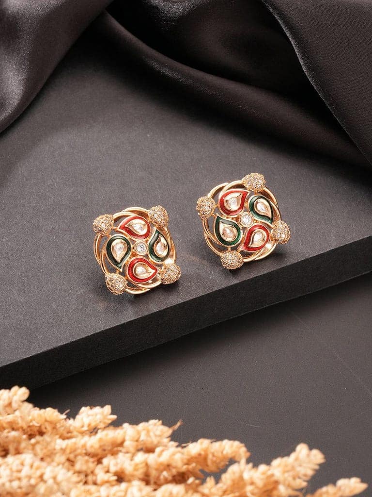 Gold Plated Uncut Moissanite Kundan Studded Mango Design Minimal Studds Earrings view 3