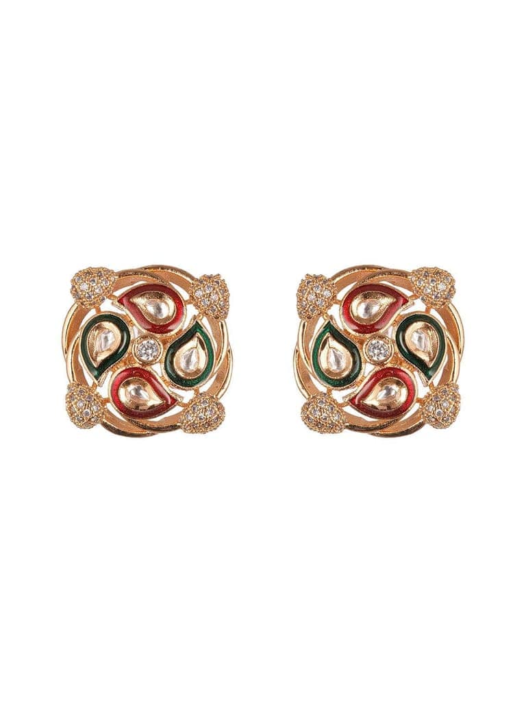 Gold Plated Uncut Moissanite Kundan Studded Mango Design Minimal Studds Earrings view 5