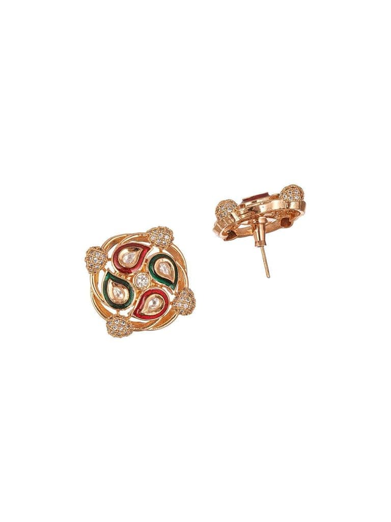 Gold Plated Uncut Moissanite Kundan Studded Mango Design Minimal Studds Earrings view 7