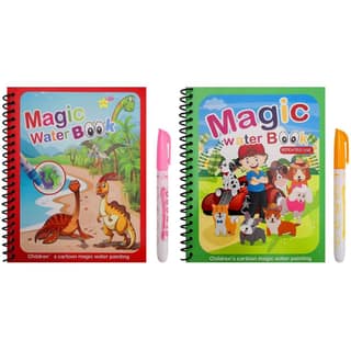 REZNOR Quick Dry Re-Usable Magic Coloring Water Book Doodle with Magic Pen Painting Board for Children Education Drawing Pad (Random Design) (Pack of 2) (pack of 2)