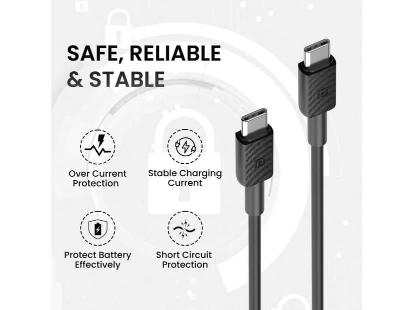 Portronics Konnect Link C Square 100W Type C to Type C Fast Charging PD Cable with 480Mbps Data Sync for Laptop, Smartphones, iPhone 15 series, MacBook and Other Type C devices,1M Length - Black view 2