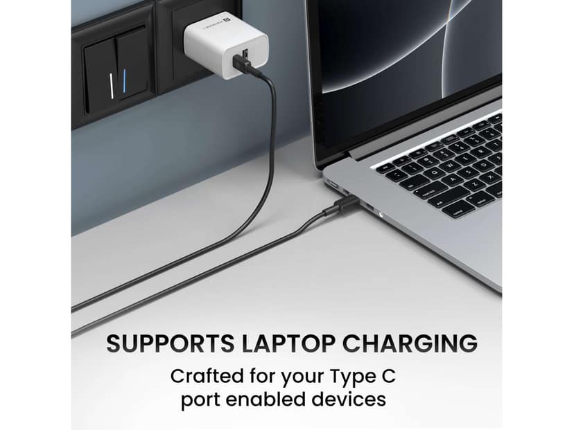 Portronics Konnect Link C Square 100W Type C to Type C Fast Charging PD Cable with 480Mbps Data Sync for Laptop, Smartphones, iPhone 15 series, MacBook and Other Type C devices,1M Length - Black view 3