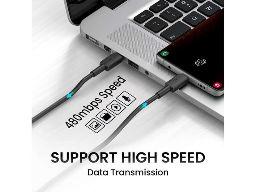 Portronics Konnect Link C Square 100W Type C to Type C Fast Charging PD Cable with 480Mbps Data Sync for Laptop, Smartphones, iPhone 15 series, MacBook and Other Type C devices,1M Length - Black view 4