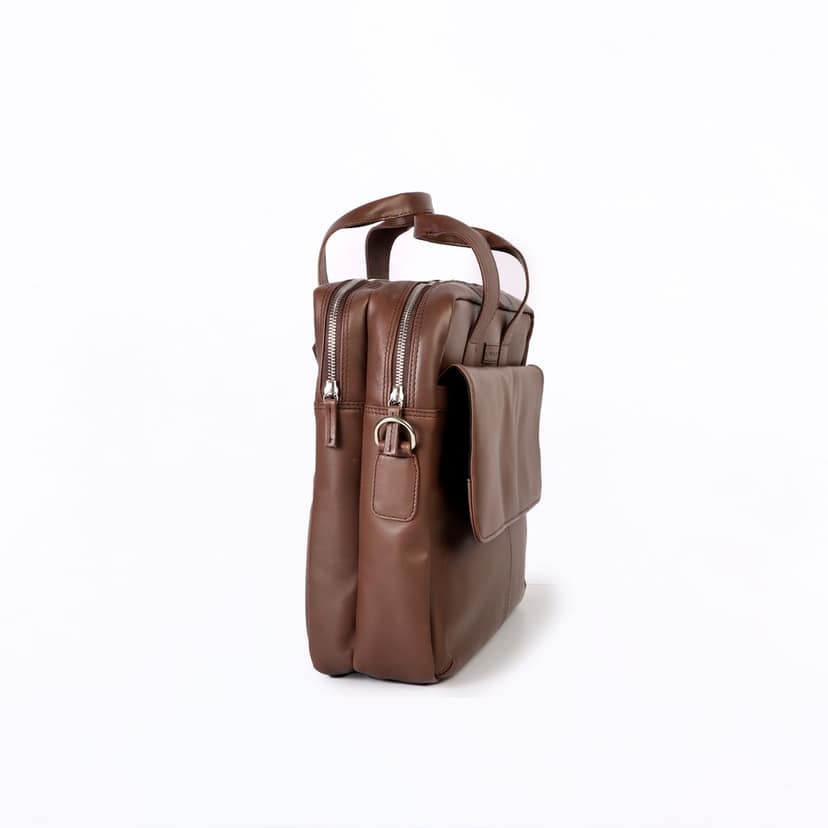 Full Grain Leather Laptop Bag for Men - 15.6 Inch - Brown Briefcase with Padded Compartment & Organizer Pockets view 3