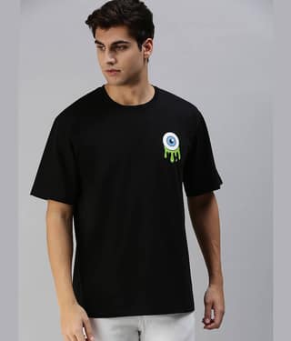 Veirdo Pack of 1 Cotton Oversized Fit Men's T-Shirt ( Black )