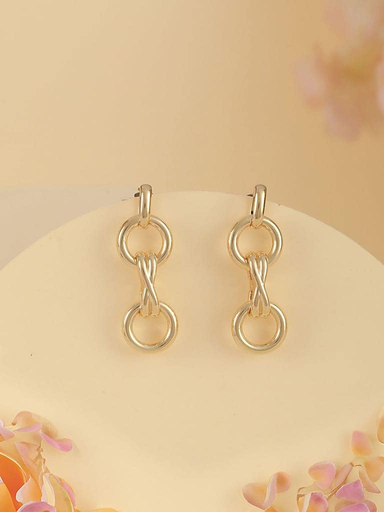 Anti-Tarnish 18k Gold Plated Criss Cross Dangling Link Earrings view 2