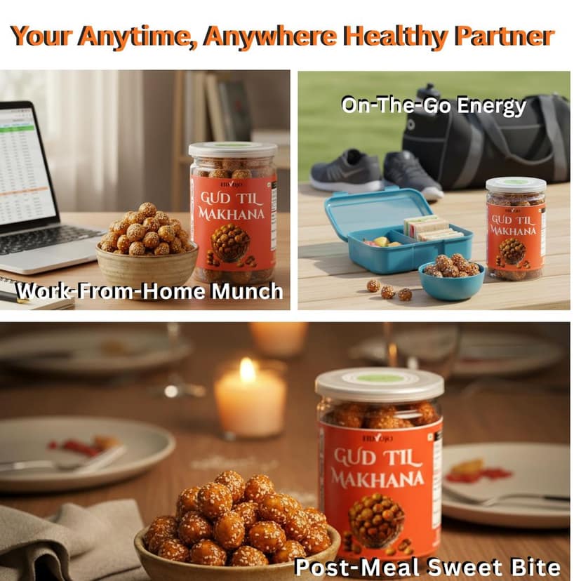FIDVOJO Premium Gud Til Makhana - Caramelized Jaggery & Sesame�Coated Makhana | Non-Fried & Gluten-Free | Guilt-Free | Healthy Superfood Snack | Rich Calcium & Protein | Perfect for Fasting - 100g Jar view 3