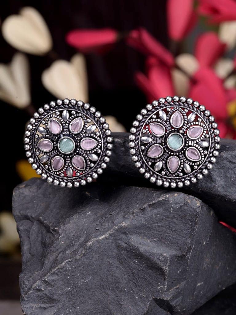 Oxidised Silver Plated Pink Mint Studds Earrings view 2