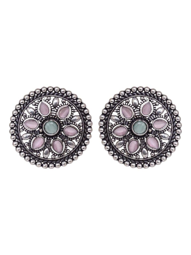 Oxidised Silver Plated Pink Mint Studds Earrings view 4