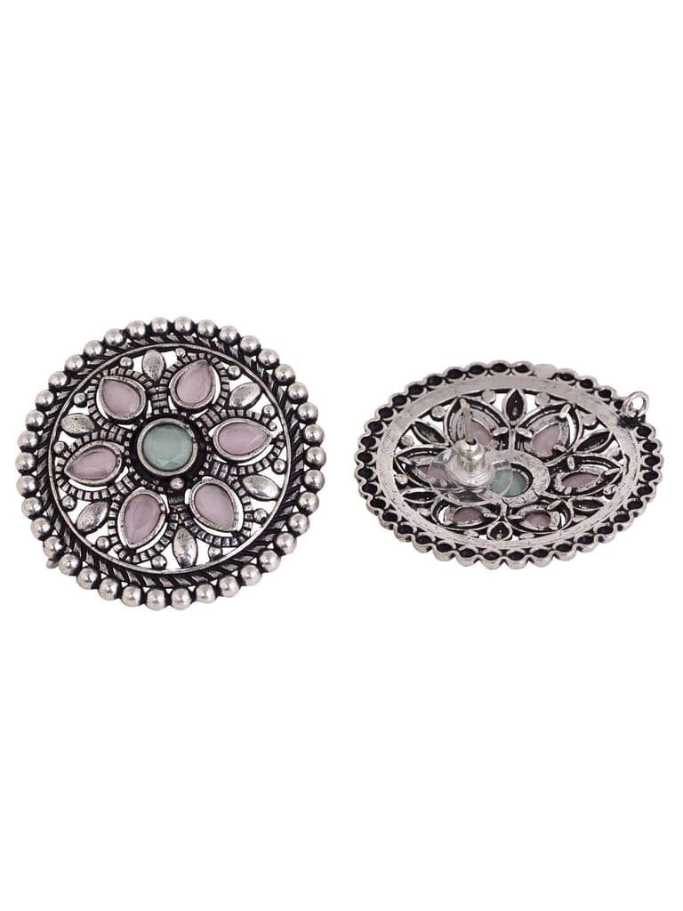 Oxidised Silver Plated Pink Mint Studds Earrings view 5