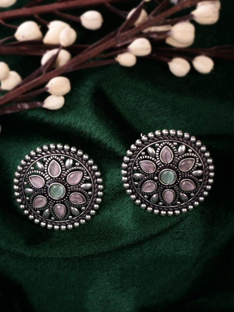 Oxidised Silver Plated Pink Mint Studds Earrings view 6