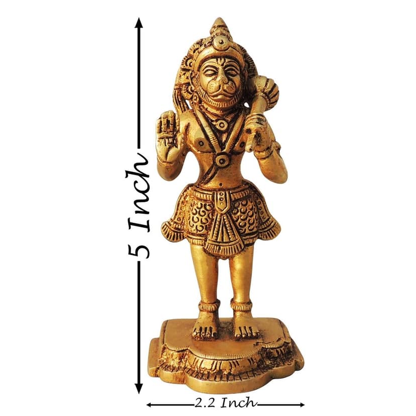 Brass Hanuman Ji God Idol Murti - Traditional Home Temple Piece, Height : 5 Inch (BSMAS1313 D) view 2