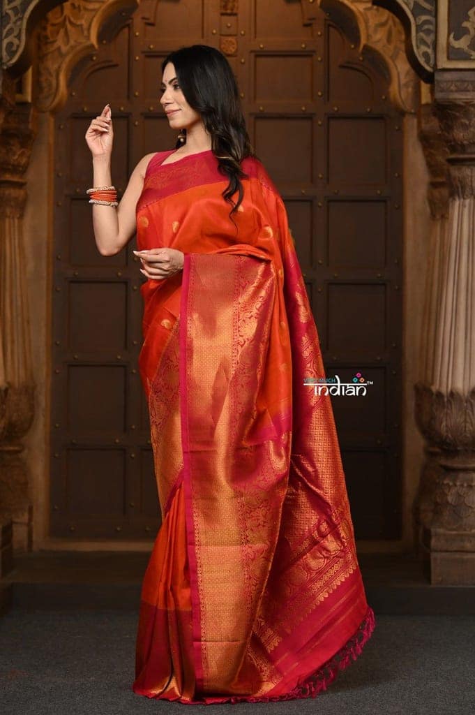 Parampara Revived ~ Gadwal Pure Silk Handloom Saree in Sapphire Orange view 2