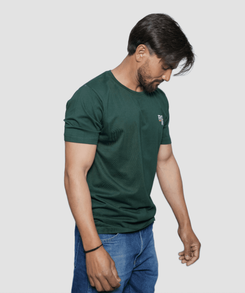 Premium Cotton Men's Classic Series Round Neck Half Sleeve T-Shirt by Rori | Solid Color | Made in India view 3