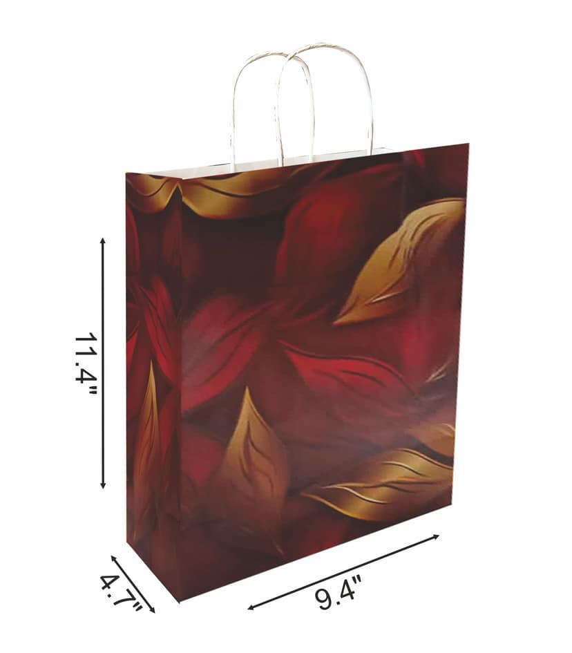 90 GSM Golden Leaves Printed Paper Gift Bags, Ideal for Birthday Return Gifts, Wedding Gifts, & Gifting on Special Occasions (Size: 11.4 x 9.4 x 4.7 inch) - 50 view 2