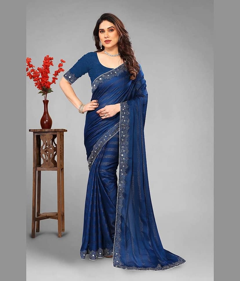 VEERAIVA Chiffon Embellished Saree With Unstitched Blouse Piece ( Purple )