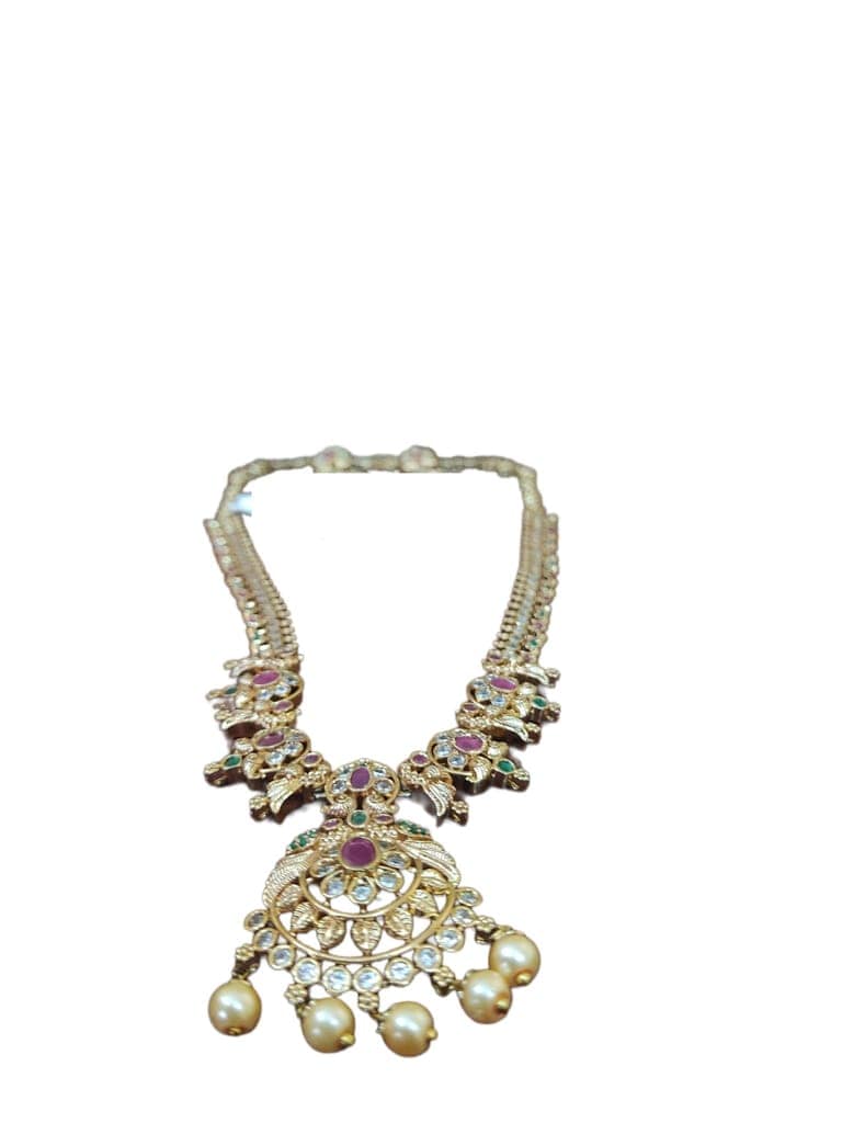 Gold-plated antique finish traditional haram necklace set with earrings for women view 2